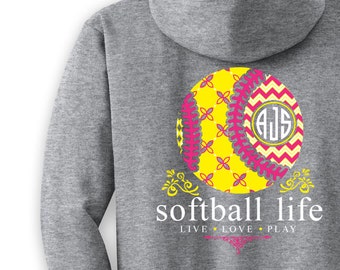 OFFICIAL TM SOFTBALL Life™ Custom Monogram Hoodie Softball Shirt Softball Hoodie