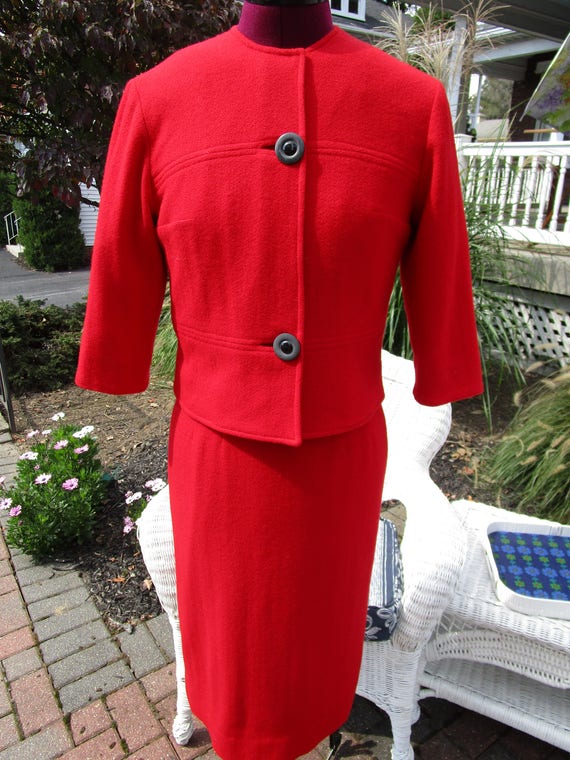 1960s Red Wool Dress & Jacket