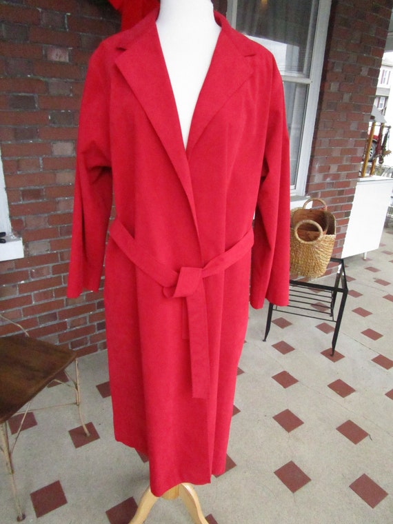 Vintage 1980s Ladies Red Belted Suede Coat