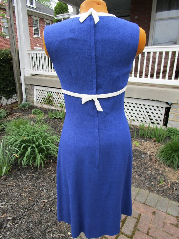 Vintage 1960s Blue Dress with White Trim - image 2