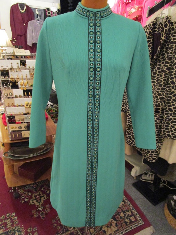 1960s Green Long Sleeve Dress