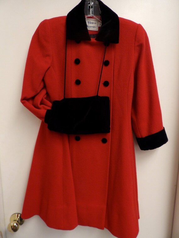 Vintage Girls Red & Velvet Trim Coat