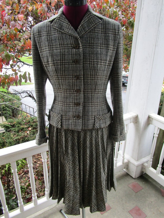 Vintage 1940/50s Ladies Wool Plaid Skirt Suit