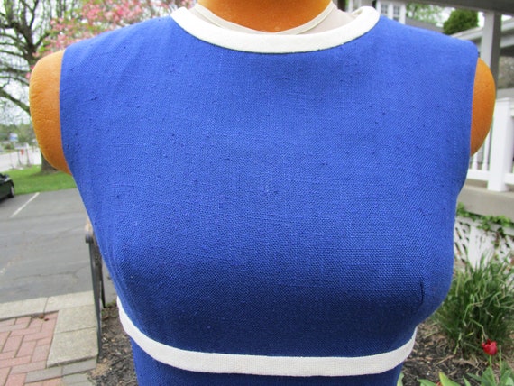 Vintage 1960s Blue Dress with White Trim - image 3