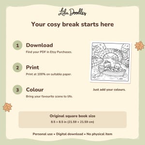 Download, print and color instructions with an animal canal-boat scene. Original PDF size: 8.5 x 8.5 inches, 21.59 x 21.59 cm. Personal use.