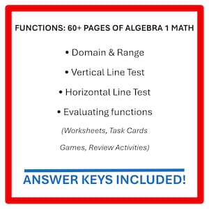 Algebra 1 Functions Bundle – Domain and Range, Vertical Line Test