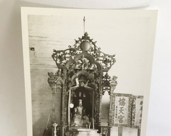 black and white photo of shrine architectural detail