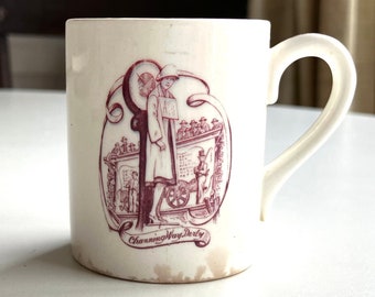 vintage usc diamond jubilee tiny tea cup ceramic mug with flapper kind of woman that says “channing way derby”