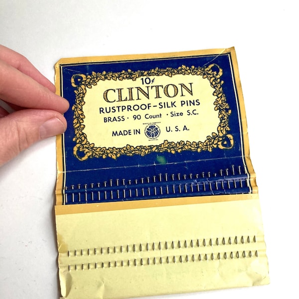 vintage clinton rustproof brass silk pin book