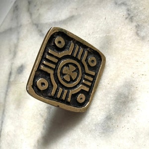 vintage brass furniture pull knob square with graphic geometric design