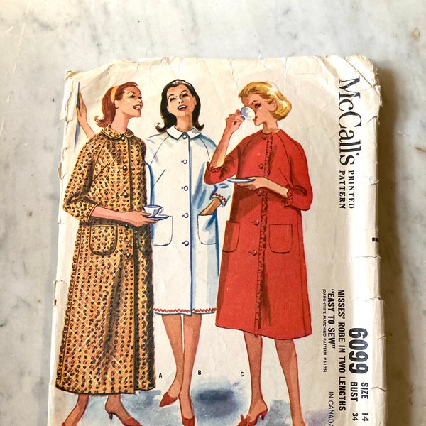 vintage mccall’s pattern 6099 single breasted robe