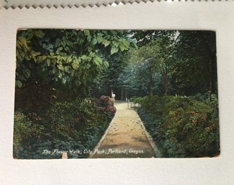 vintage postcard of flower walk, city walk, portland oregon