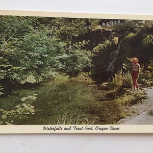 vintage postcard of waterfalls and trout pool oregon caves