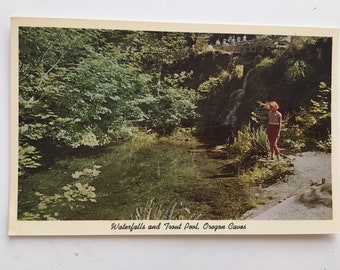 vintage postcard of waterfalls and trout pool oregon caves