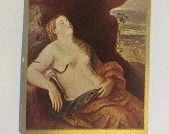 antique “shone frauen” pinup arcade card of a nude woman with snake on her breast cleopatra
