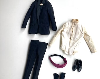 classic 60’s barbie ken full tuxedo with pants with zipper and ken tags, socks, shoes, jacket