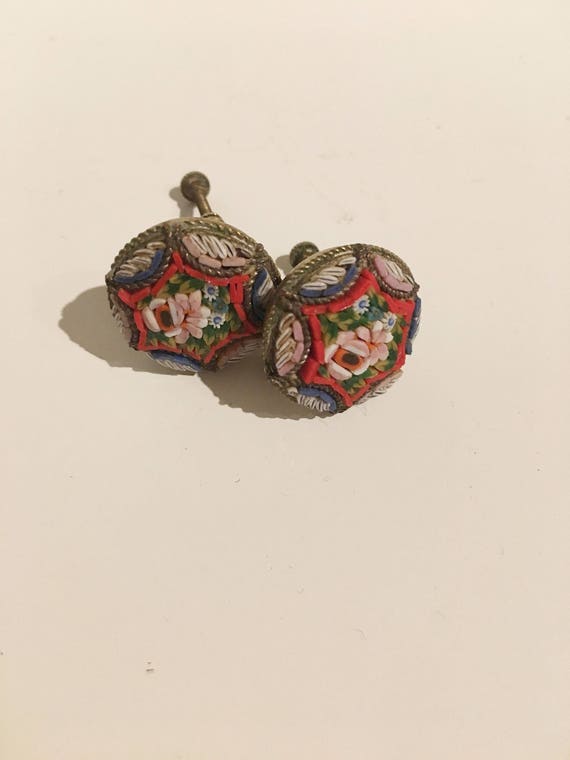 vintage italian micro mosaic clip on earrings