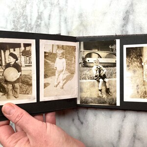 boy with his dog black and white photos in antique album