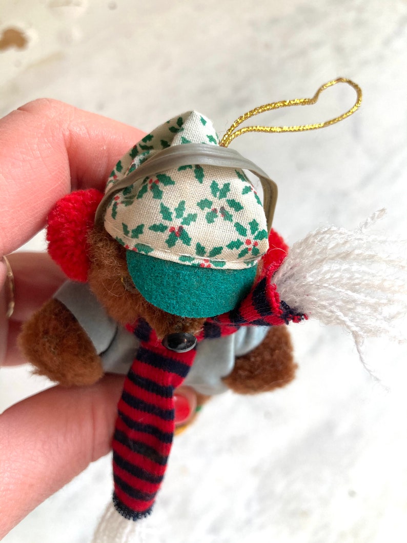 vintage plush bear in snow shoes ornament