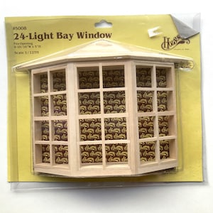 deadstock 1982 houseworks #5008 unfinished doll house wooden 24-light bay window 1/12th scale