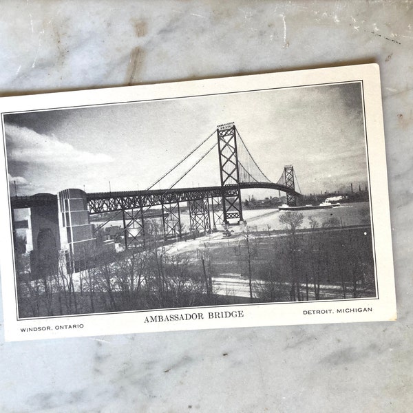 vintage postcard ambassador bridge ontario canada