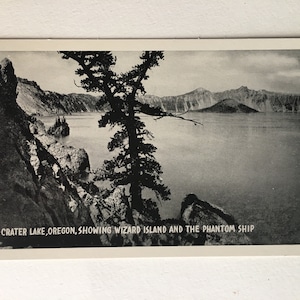 vintage postcard wizard island at crater lake
