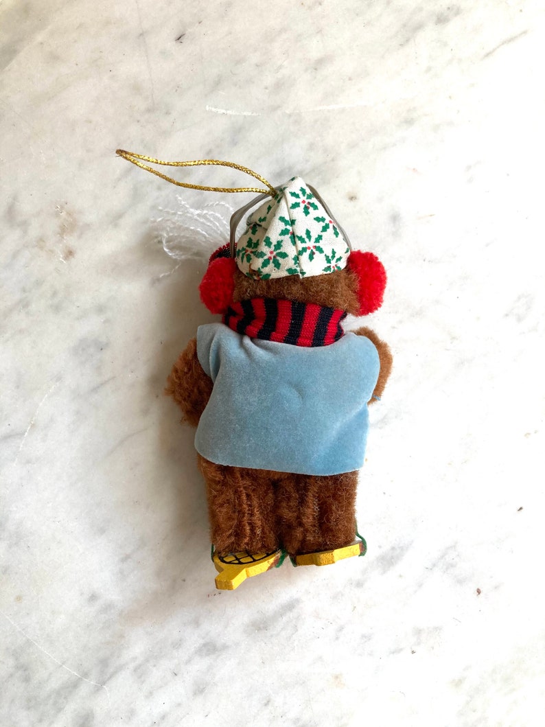 vintage plush bear in snow shoes ornament