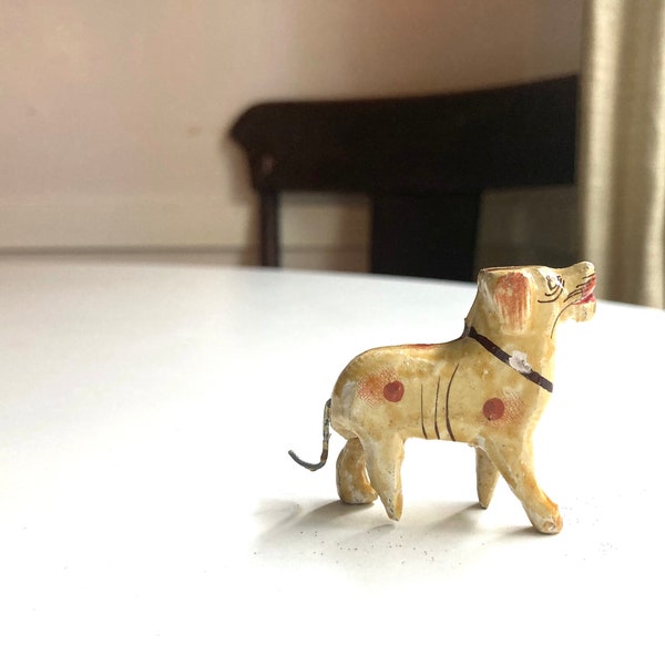 tiny little miniature painted wood artisan craft carved dog