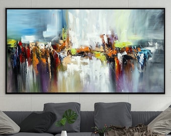 Stor abstrakt akrylmålning | Texturerad modern väggkonst på canvas
