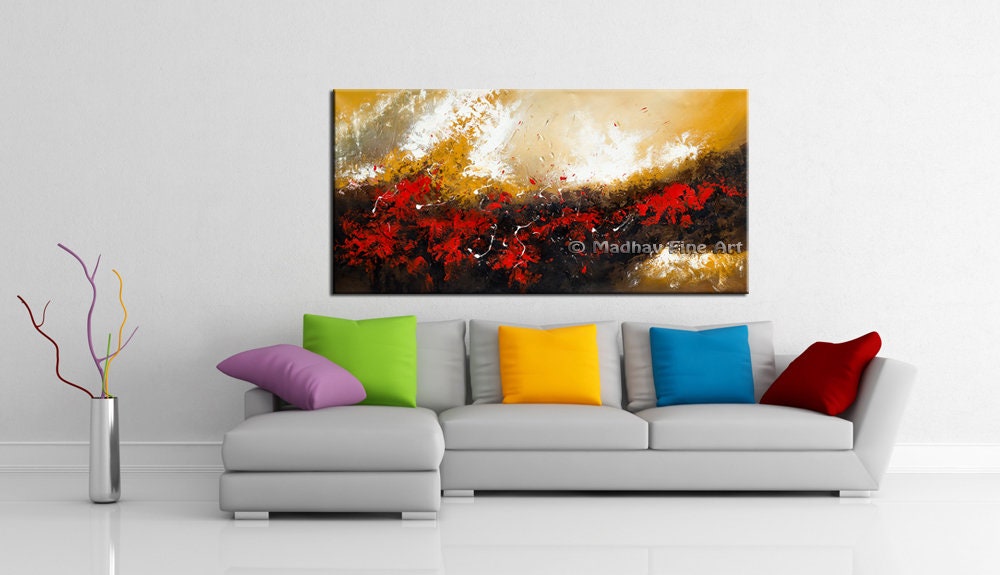 Abstract Red Golden Painting Large Abstract Painting Large - Etsy UK
