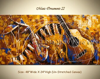 Abstract Guitar Painting – Modern Music Art on Canvas (48'' x 24'')