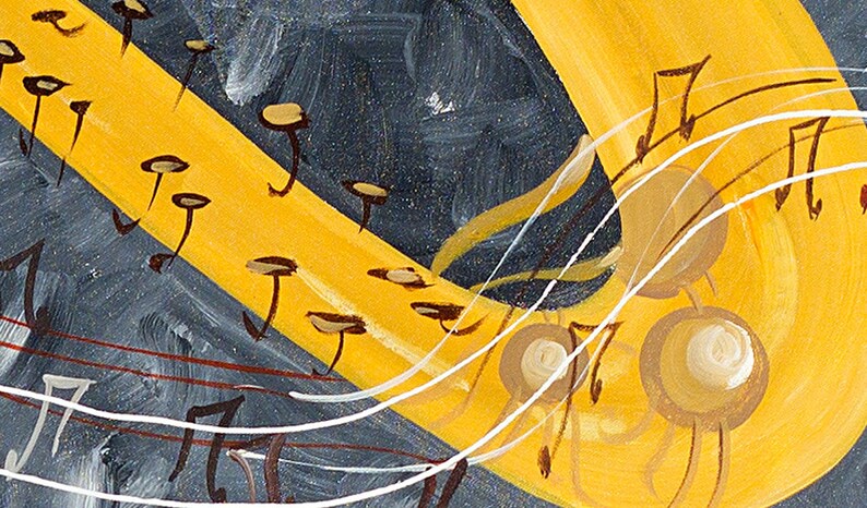 Large Abstract Guitar Painting, Original Acrylic Music Art (60x28) image 5