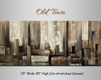 Brown Black Abstract Painting, Original Canvas Wall Art (72''x30'')