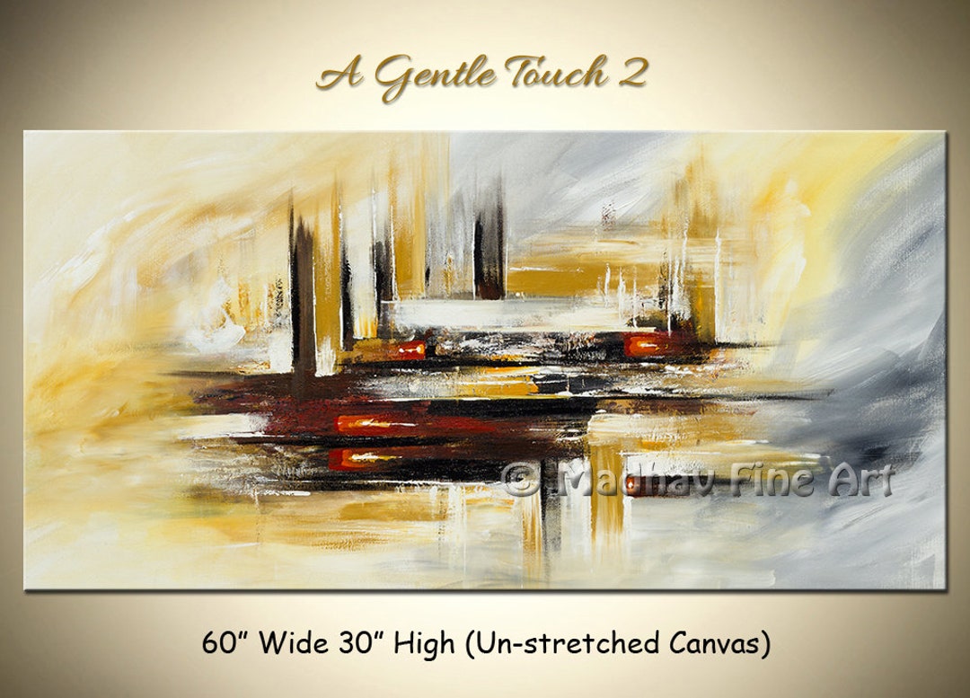 Yellow Grey Abstract Painting, Large Acrylic Art on Canvas - Etsy