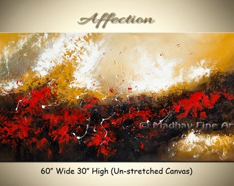 Rot goldenes abstraktes Bild, großes Acrylbild auf Leinwand (60x30 ungedehnt)