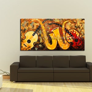 Music Painting Abstract Modern Art Guitar Contemporary Original Art on Large canvas by Madhav Size: 60'' x 30'' 152cm x 76cm image 3