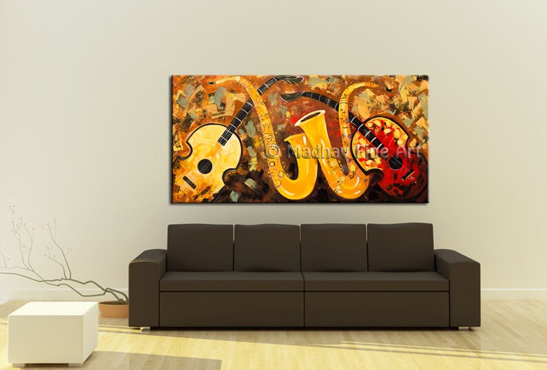 Music Painting Abstract Modern Art Guitar Contemporary Original Art on Large canvas by Madhav Size: 60'' x 30'' 152cm x 76cm image 3