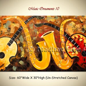 Music Painting Abstract Modern Art Guitar Contemporary Original Art on Large canvas by Madhav Size: 60'' x 30'' 152cm x 76cm image 1