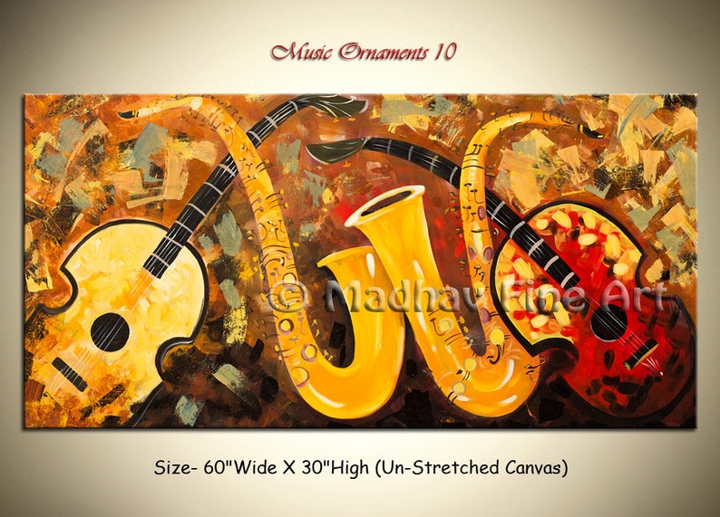 Music Painting Abstract Modern Art Guitar Contemporary Original Art on Large canvas by Madhav Size: 60'' x 30'' 152cm x 76cm image 1