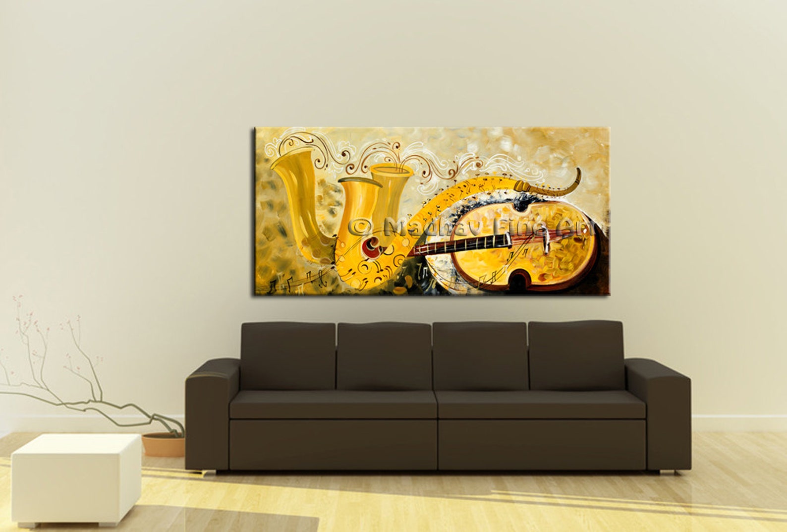 Large Abstract Acrylic Painting, Large Music Instruments Painting ...