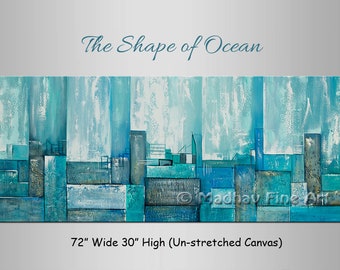Teal Abstract Painting, Large Canvas Wall Art, Original Acrylic Art