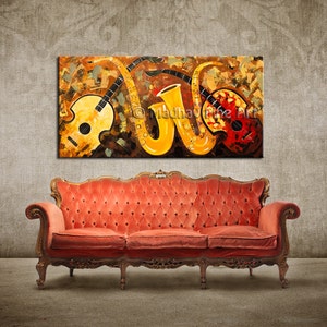 Music Painting Abstract Modern Art Guitar Contemporary Original Art on Large canvas by Madhav Size: 60'' x 30'' 152cm x 76cm image 2