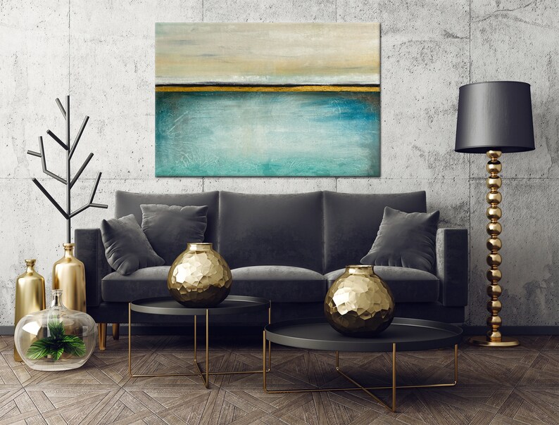 Abstract Ocean Art Gold Leaf Acrylic Painting Unstretched Etsy UK