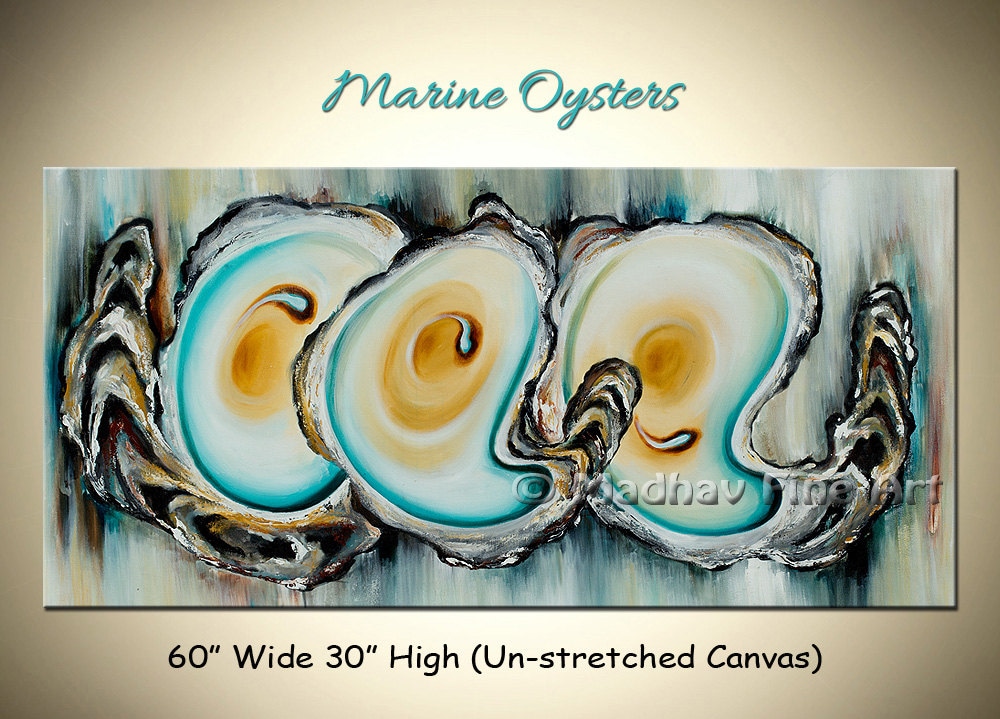Coastal Wall Art 3 Oysters Painting Acrylic modern art Etsy