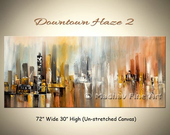 Abstrakte Stadtansicht Leinwand Wandkunst, großes Panorama-Skyline Gemälde
