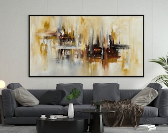 Warm abstract impasto-schilderij | Muurkunst op canvas met structuur, neutraal modern decor