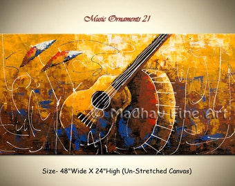Abstract Guitar Painting – Modern Music Art on Canvas (48x24)