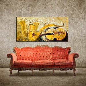 Large Abstract Acrylic Painting, Large Music Instruments Painting ...