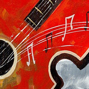 Large Abstract Guitar Painting, Original Acrylic Music Art (60x28) image 4