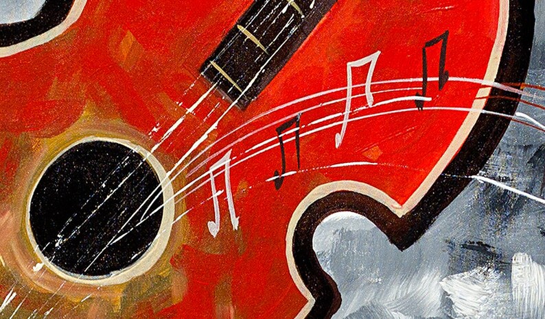 Large Abstract Guitar Painting, Original Acrylic Music Art (60x28) image 4